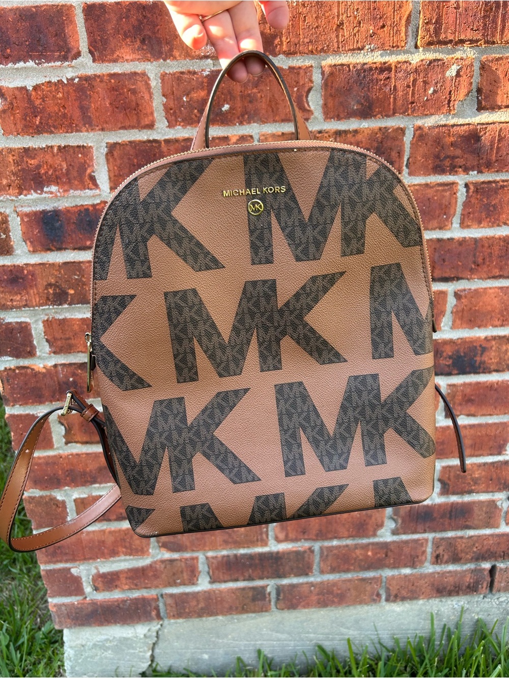 Michael Kors Brown MK Logo Small Backpack